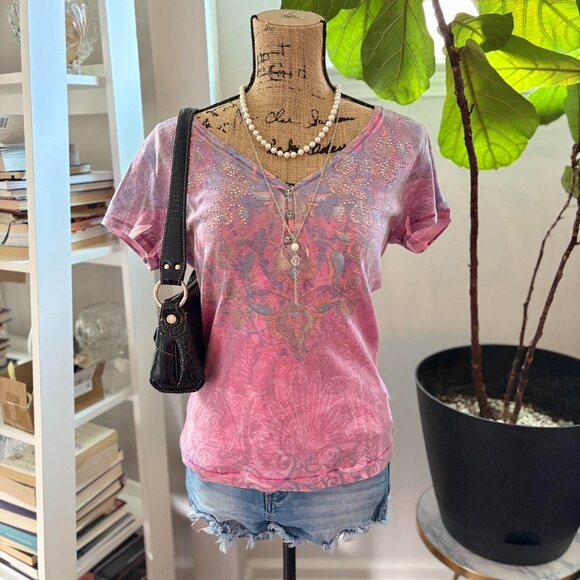 Pink Multicolored Graphic Baby Tee - Picture 1 of 8